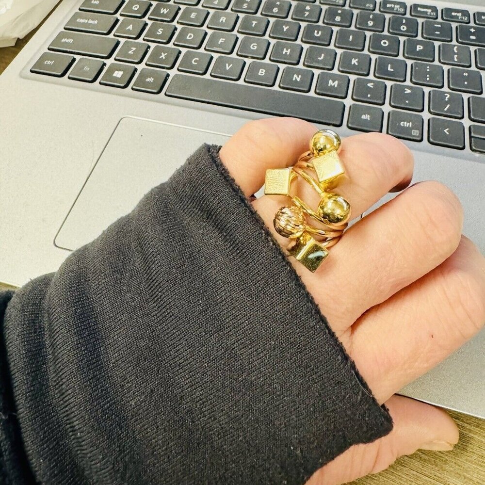 Ladies 14k geometric statement cube/ball ring.Yellow & Rose gold, unique 6.58g